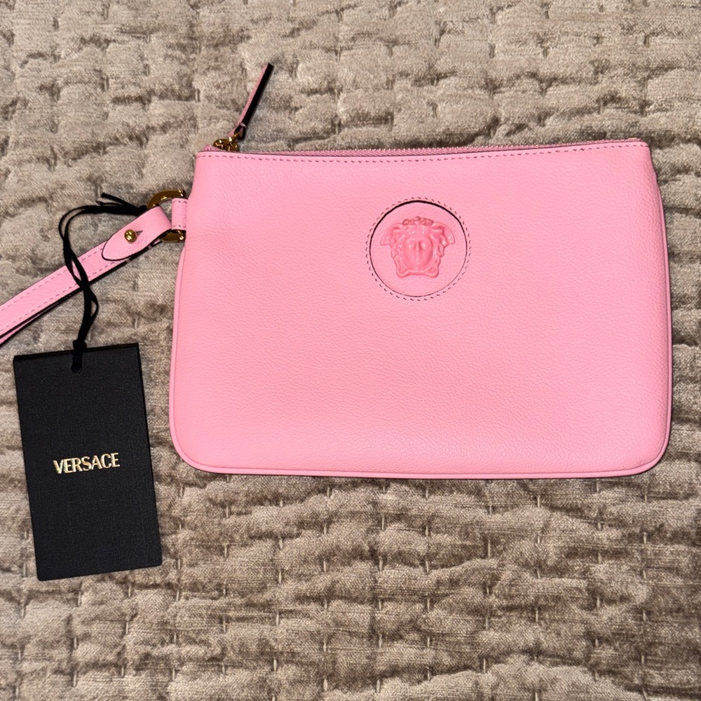Versace Light Pink Wristlet Clutch and dust bag